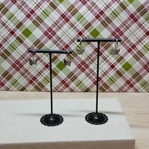 NWOT Two Pair of Fashion Jewelry Silver Tone Butterfly Earrings #3 - Picture 9 of 13